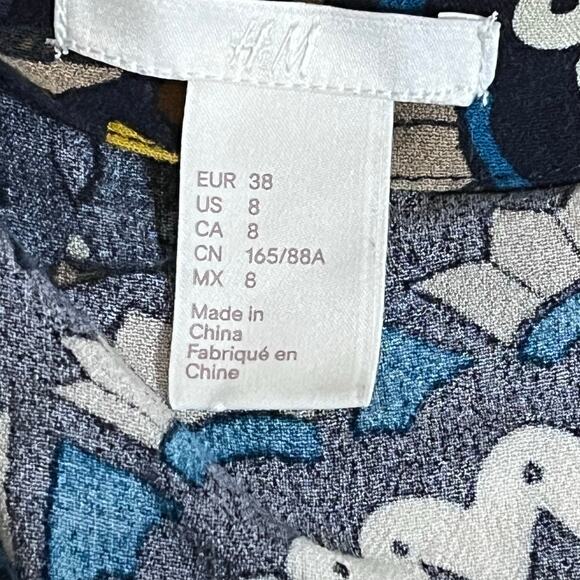 H&M Boho Goddess Maxi Dress Navy Print Lace Up Slit Thigh Size 8 Wedding Guest - Picture 10 of 12